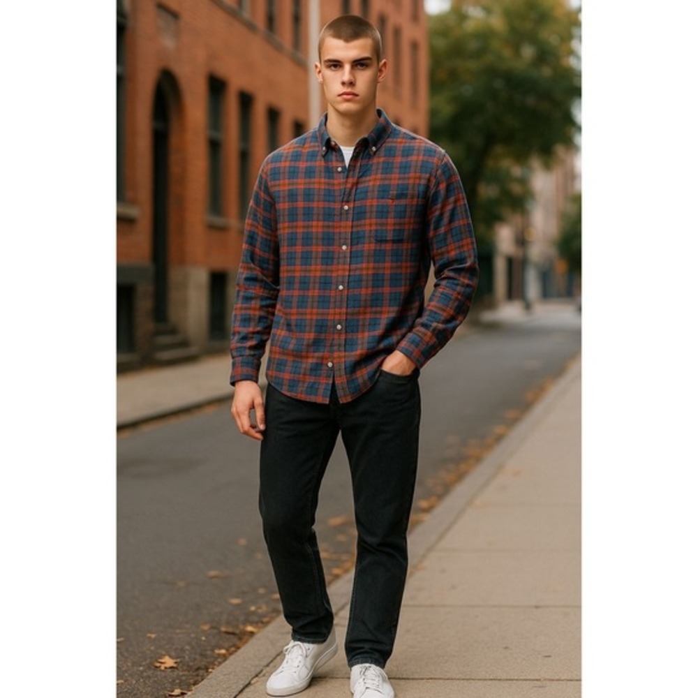 Original Weatherproof Vintage Shirt Mens L Red Gray Navy Flannel Plaid - Picture 1 of 7